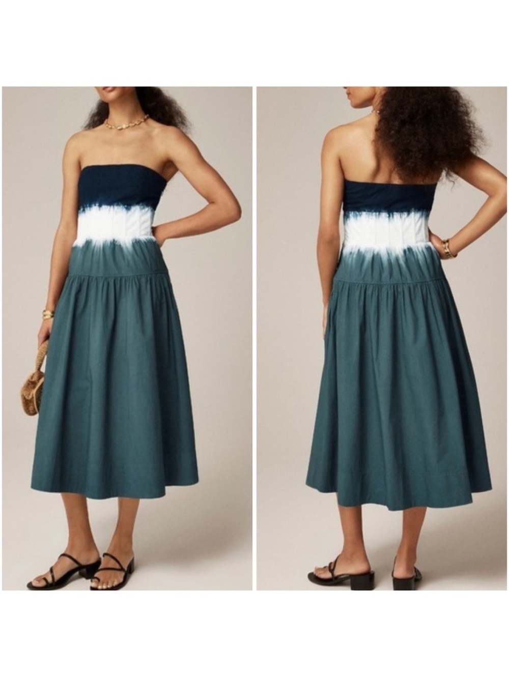 J Crew Strapless drop waist dress in dip dye green white regenerative Sz 14 NEW
